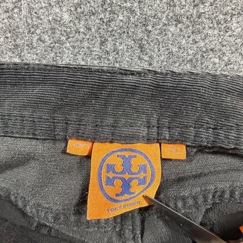 Tory Burch Black Super Skinny Corduroy Pants Womens Size 31‎ Gold Logo Hardware